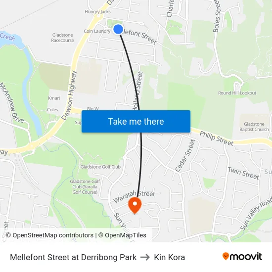 Mellefont Street at Derribong Park to Kin Kora map