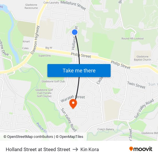 Holland Street at Steed Street to Kin Kora map