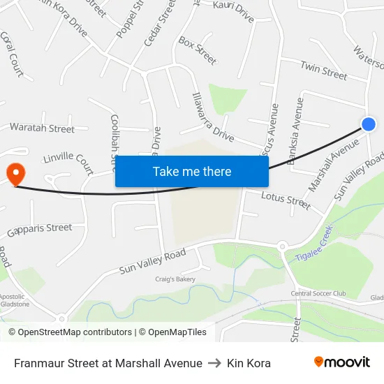 Franmaur Street at Marshall Avenue to Kin Kora map