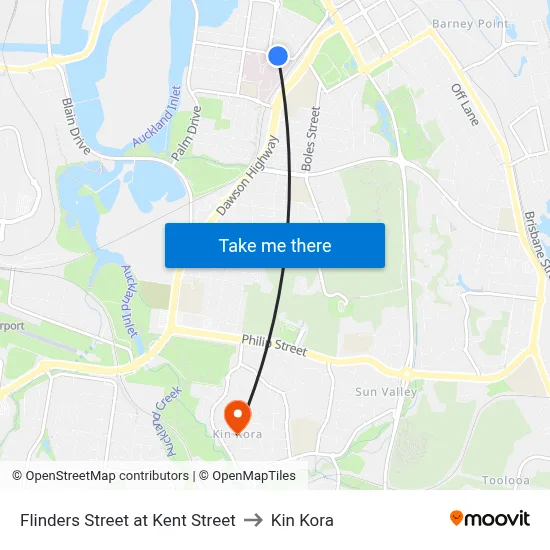 Flinders Street at Kent Street to Kin Kora map