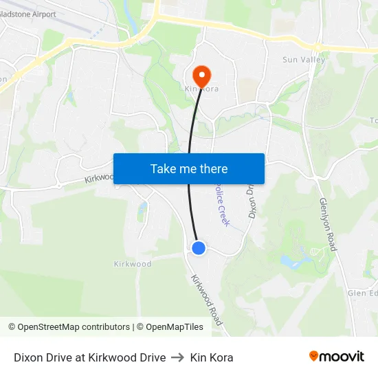 Dixon Drive at Kirkwood Drive to Kin Kora map