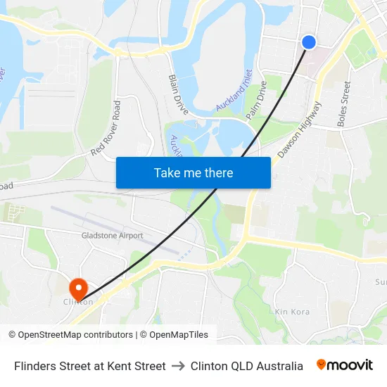 Flinders Street at Kent Street to Clinton QLD Australia map