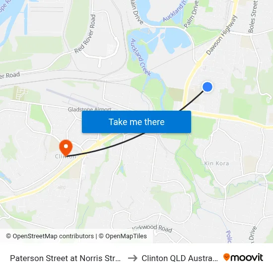 Paterson Street at Norris Street to Clinton QLD Australia map