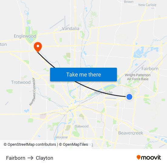 Fairborn to Clayton map