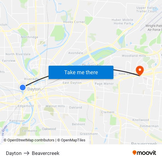 Dayton to Beavercreek map