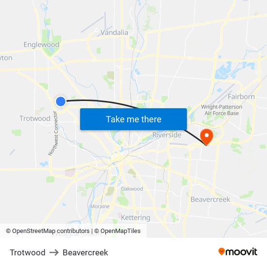 Trotwood to Beavercreek map