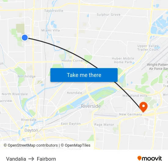 Vandalia to Fairborn map