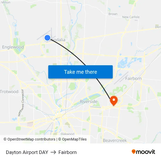 Dayton Airport DAY to Fairborn map