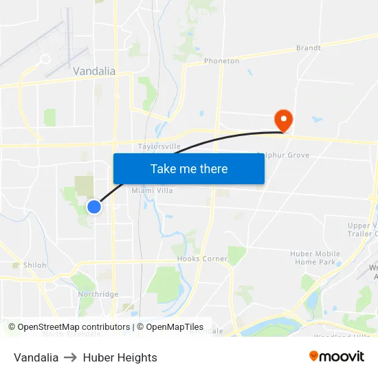 Vandalia to Huber Heights map