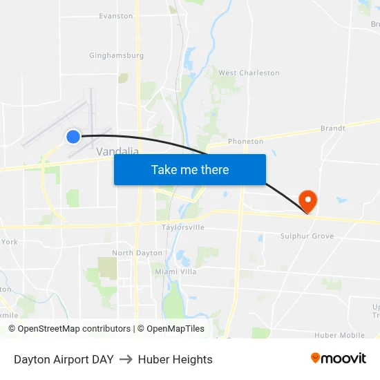 Dayton Airport DAY to Huber Heights map