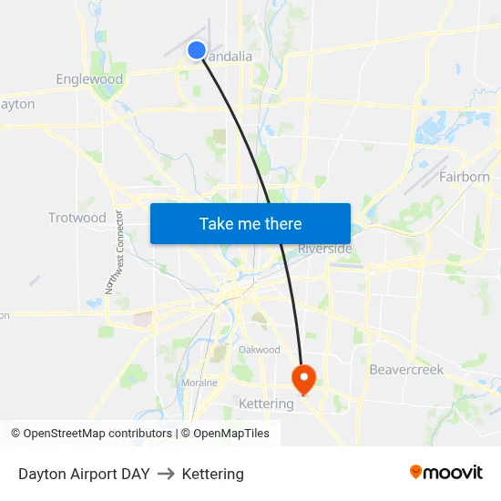 Dayton Airport DAY to Kettering map
