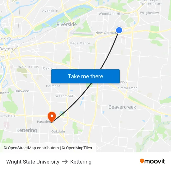 Wright State University to Kettering map