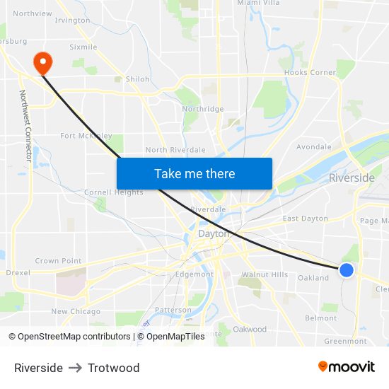 Riverside to Trotwood map