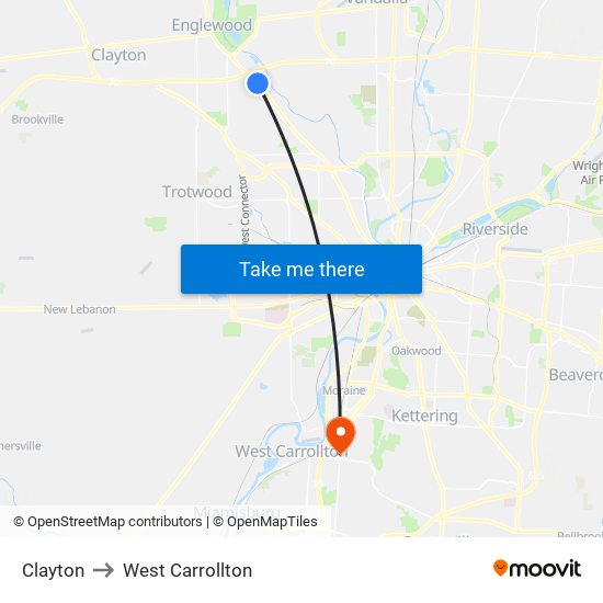 Clayton to West Carrollton map