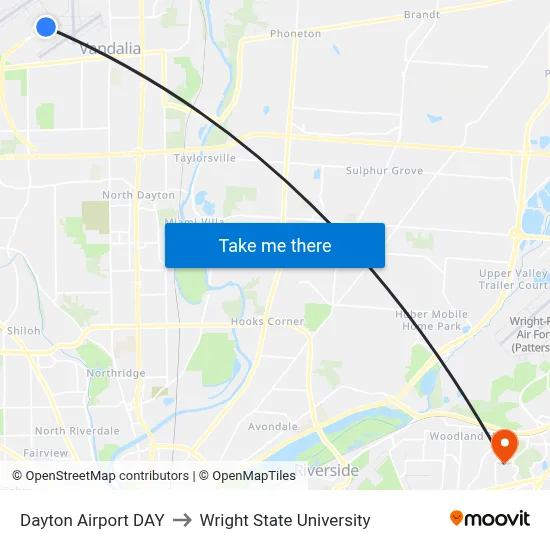 Dayton Airport DAY to Wright State University map