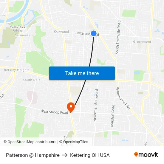 Patterson @ Hampshire to Kettering OH USA map