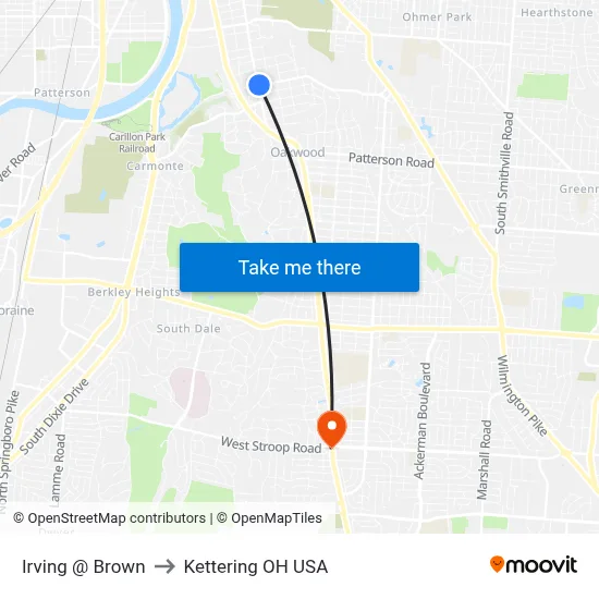 Irving @ Brown to Kettering OH USA map