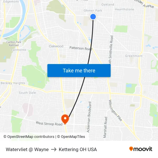 Watervliet @ Wayne to Kettering OH USA map