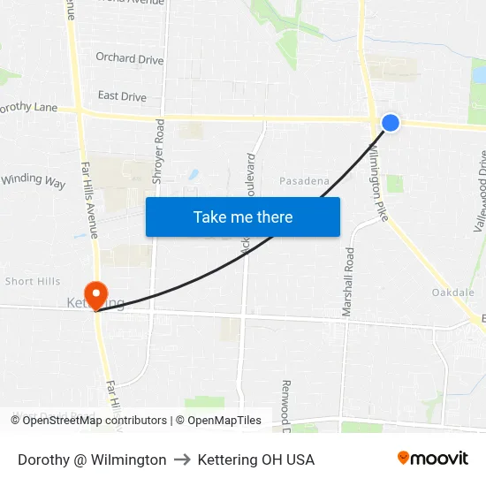 Dorothy @ Wilmington to Kettering OH USA map