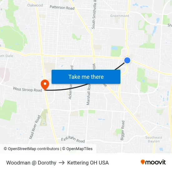 Woodman @ Dorothy to Kettering OH USA map