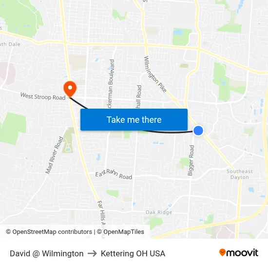 David @ Wilmington to Kettering OH USA map