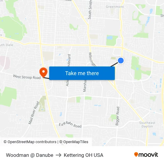 Woodman @ Danube to Kettering OH USA map