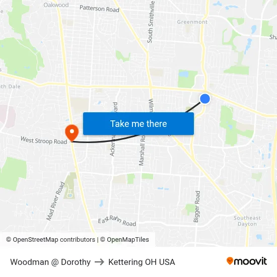 Woodman @ Dorothy to Kettering OH USA map
