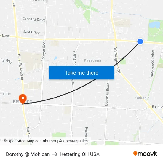 Dorothy @ Mohican to Kettering OH USA map