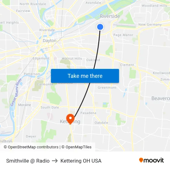 Smithville @ Radio to Kettering OH USA map