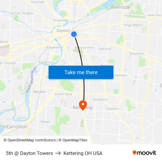5th @ Dayton Towers to Kettering OH USA map