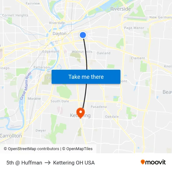 5th @ Huffman to Kettering OH USA map