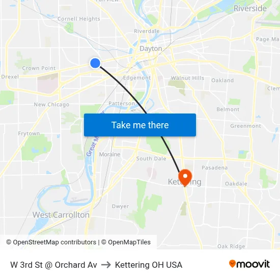 W 3rd St @ Orchard Av to Kettering OH USA map
