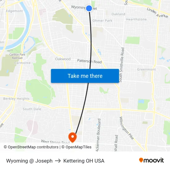 Wyoming @ Joseph to Kettering OH USA map