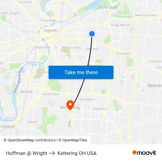 Huffman @ Wright to Kettering OH USA map