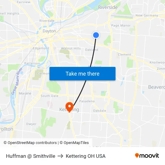 Huffman @ Smithville to Kettering OH USA map