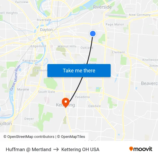 Huffman @ Mertland to Kettering OH USA map