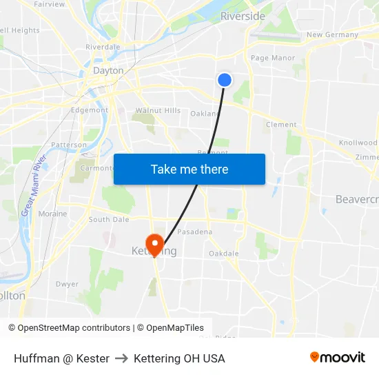 Huffman @ Kester to Kettering OH USA map