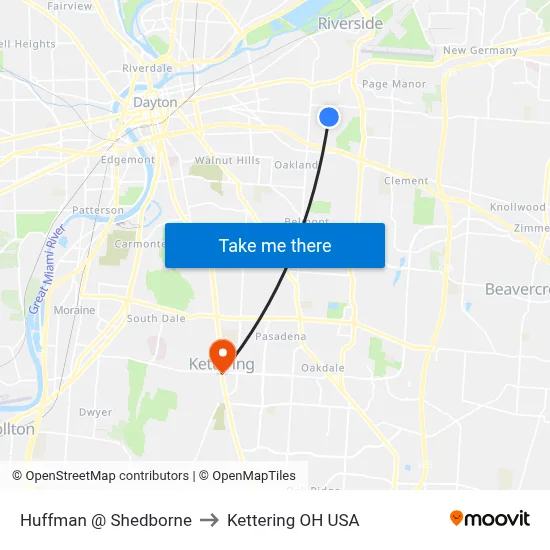 Huffman @ Shedborne to Kettering OH USA map