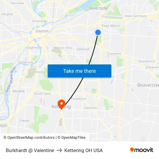 Burkhardt @ Valentine to Kettering OH USA map