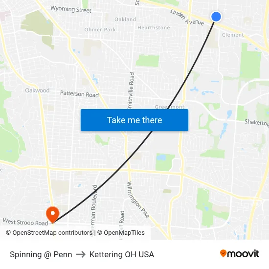Spinning @ Penn to Kettering OH USA map