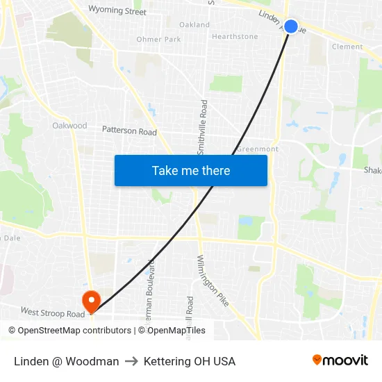 Linden @ Woodman to Kettering OH USA map
