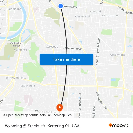 Wyoming @ Steele to Kettering OH USA map