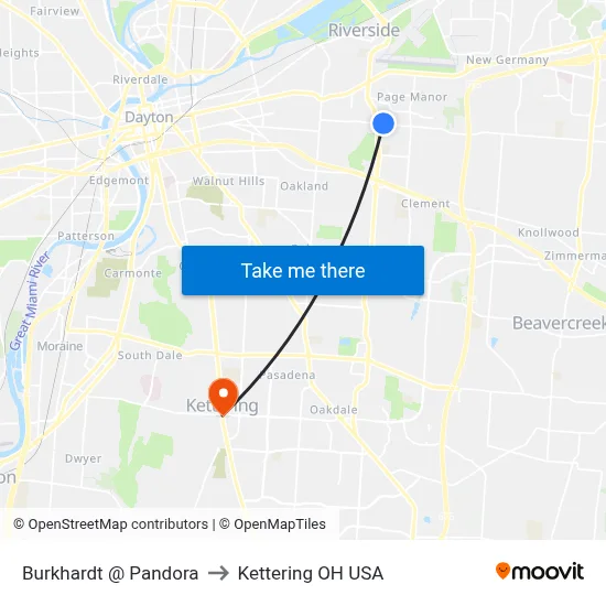Burkhardt @ Pandora to Kettering OH USA map