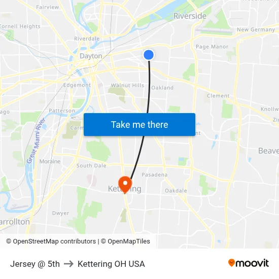 Jersey @ 5th to Kettering OH USA map