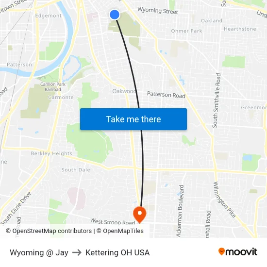 Wyoming @ Jay to Kettering OH USA map