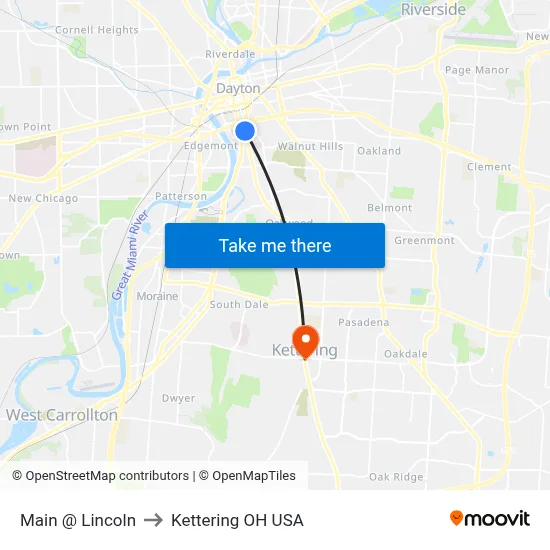 Main @ Lincoln to Kettering OH USA map