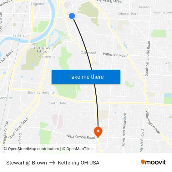 Stewart @ Brown to Kettering OH USA map