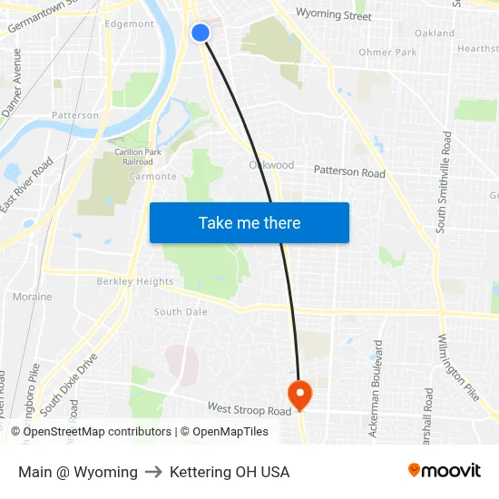 Main @ Wyoming to Kettering OH USA map