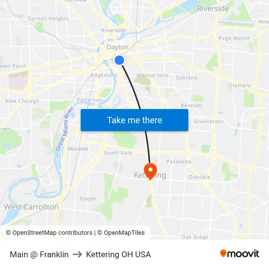 Main @ Franklin to Kettering OH USA map