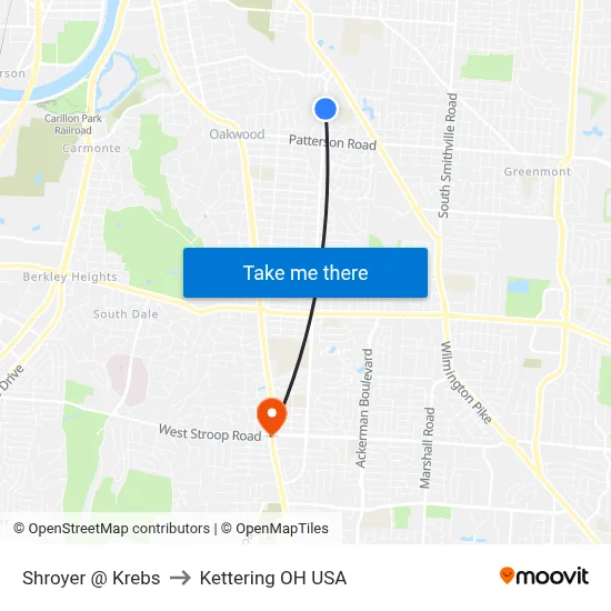 Shroyer @ Krebs to Kettering OH USA map